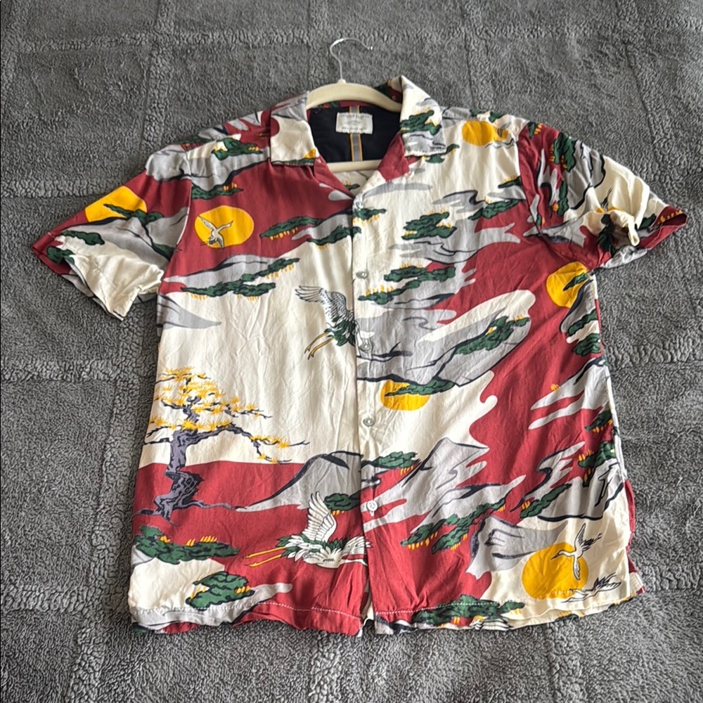 Denim & Flower Red Yellow Casual Button Down Shirt